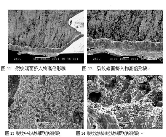 裂纹边缘部位镀铜层组织形貌