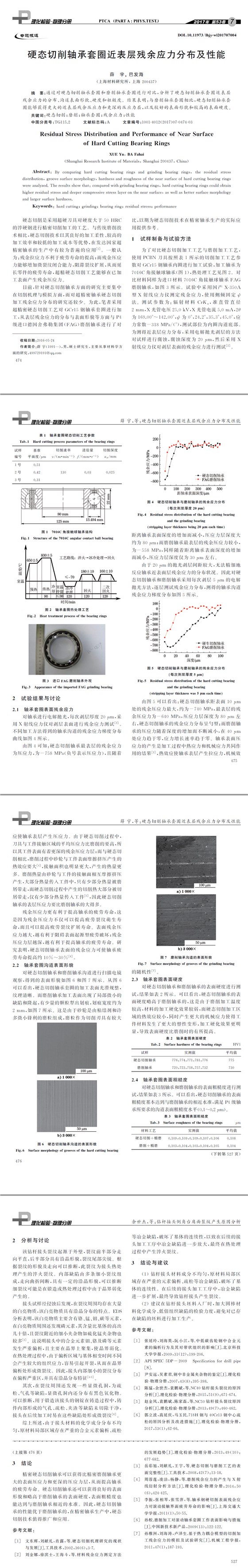 硬态切削轴承套圈近表层残余应力分布及性能