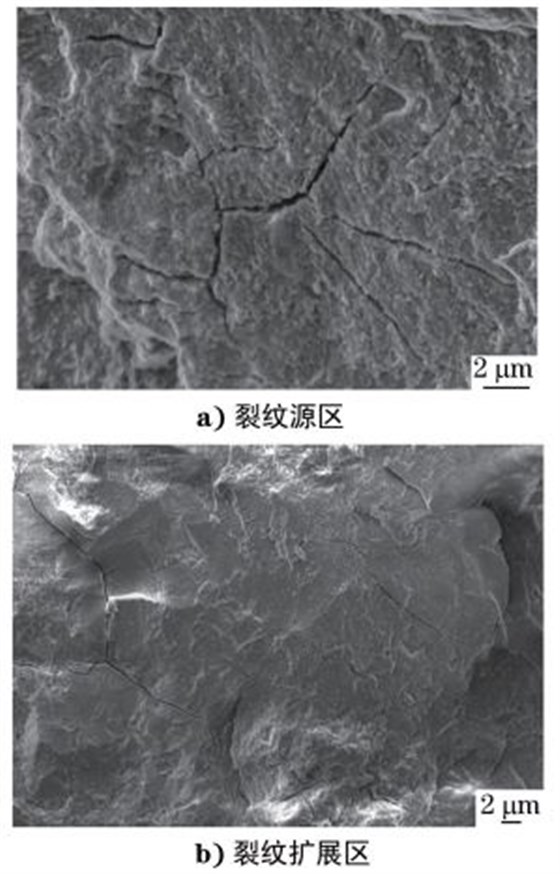 图３ 裂纹源区及扩展区的沿晶二次裂纹形貌