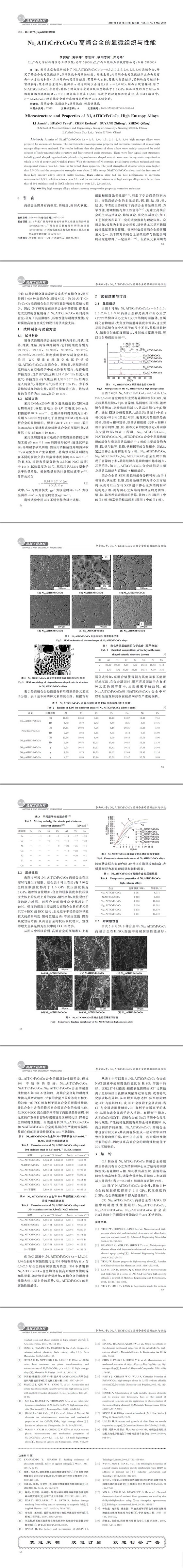 NixAlTiCrFeCoCu高熵合金的显微组织与性能