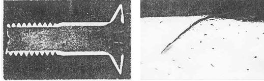 图10-6 螺钉表面脱碳 ×3 图10-7螺栓表面折叠裂纹 ×50