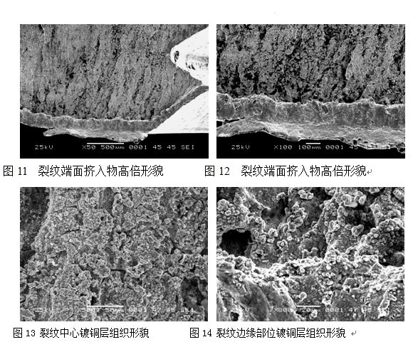 裂纹边缘部位镀铜层组织形貌