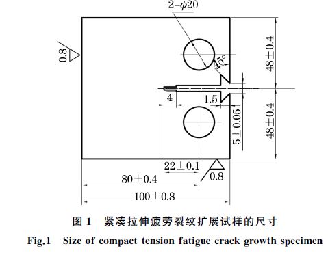 图１ 紧凑拉伸疲劳裂纹扩展试样的尺寸