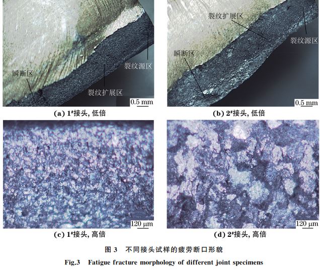 图３ 不同接头试样的疲劳断口形貌