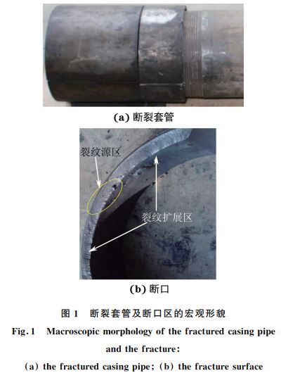 图１ 断裂套管及断口区的宏观形貌